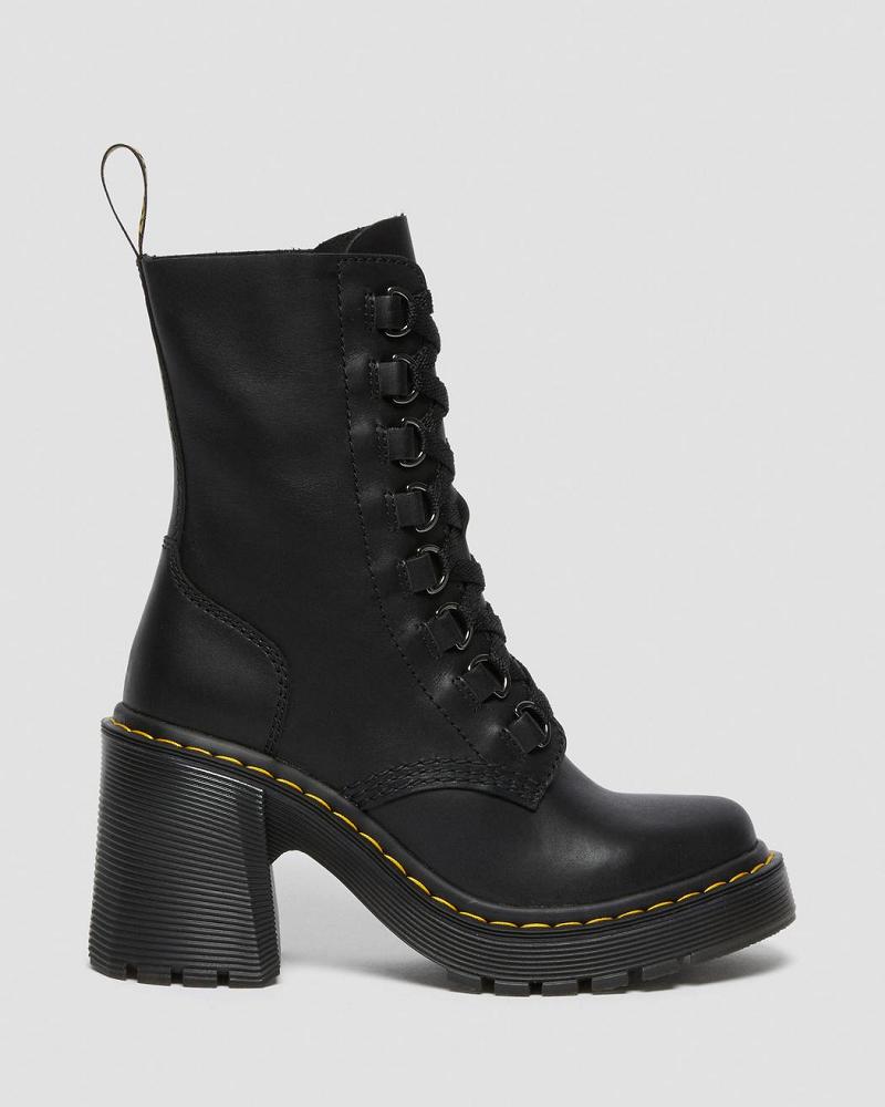 Dr Martens Chesney Leren Flared Heel Hakken Laarzen Dames Zwart | NL 632TCE